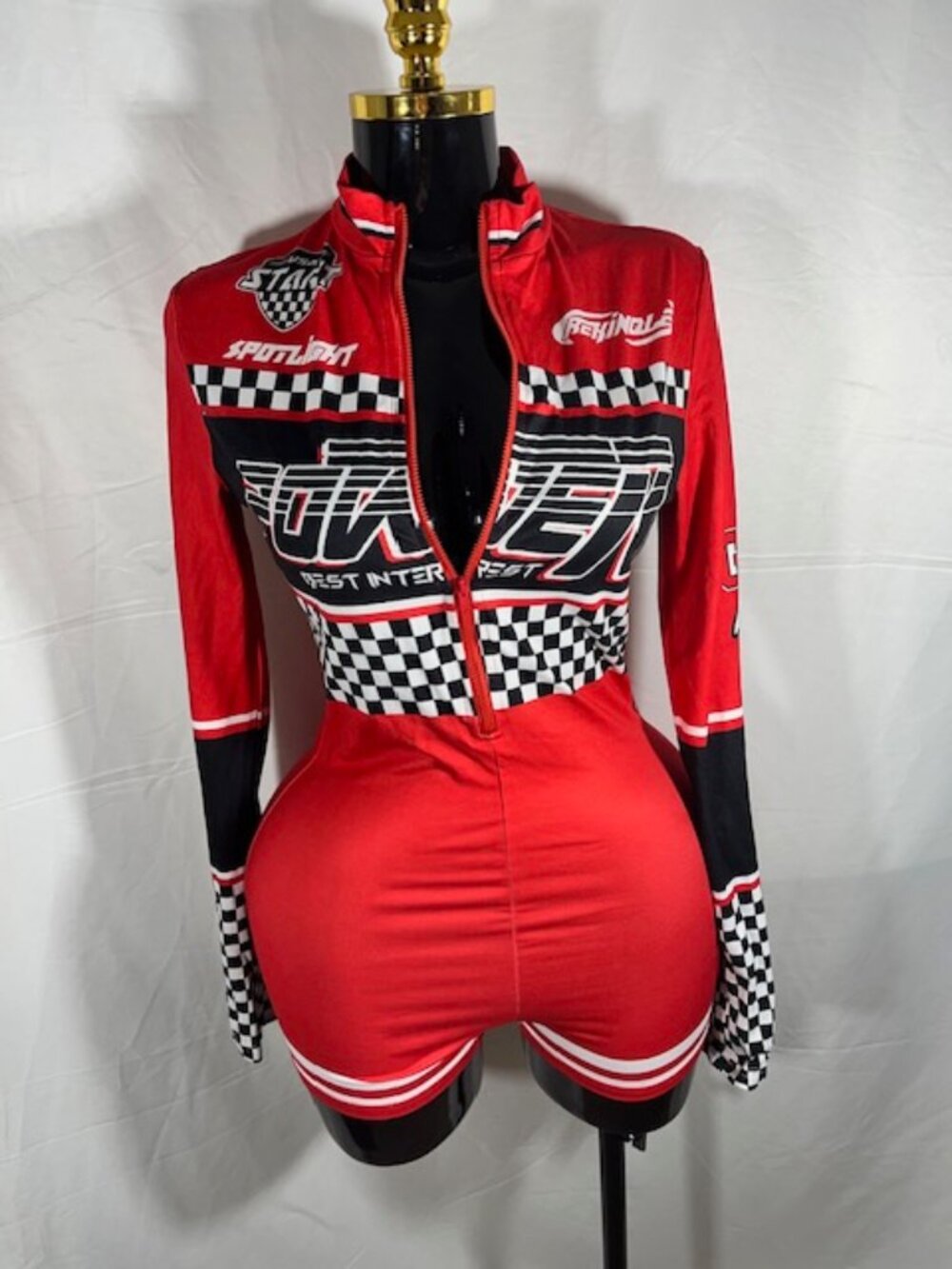 Shein Red & Black Checkered Racer Girl Romper - NWOT - Medium